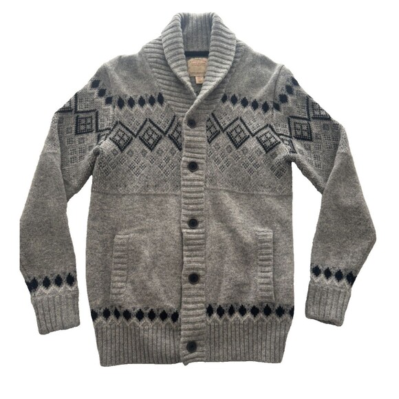 Telluride Fair Isle Cardigan Sweater Mens Medium Grey Lambs Wool Holidays Preppy - Picture 1 of 6